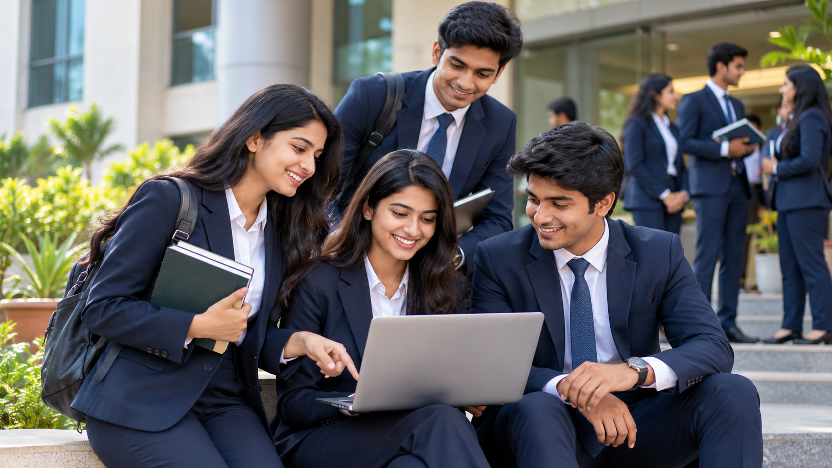 Male and female Saisha management students wearing professional blazers